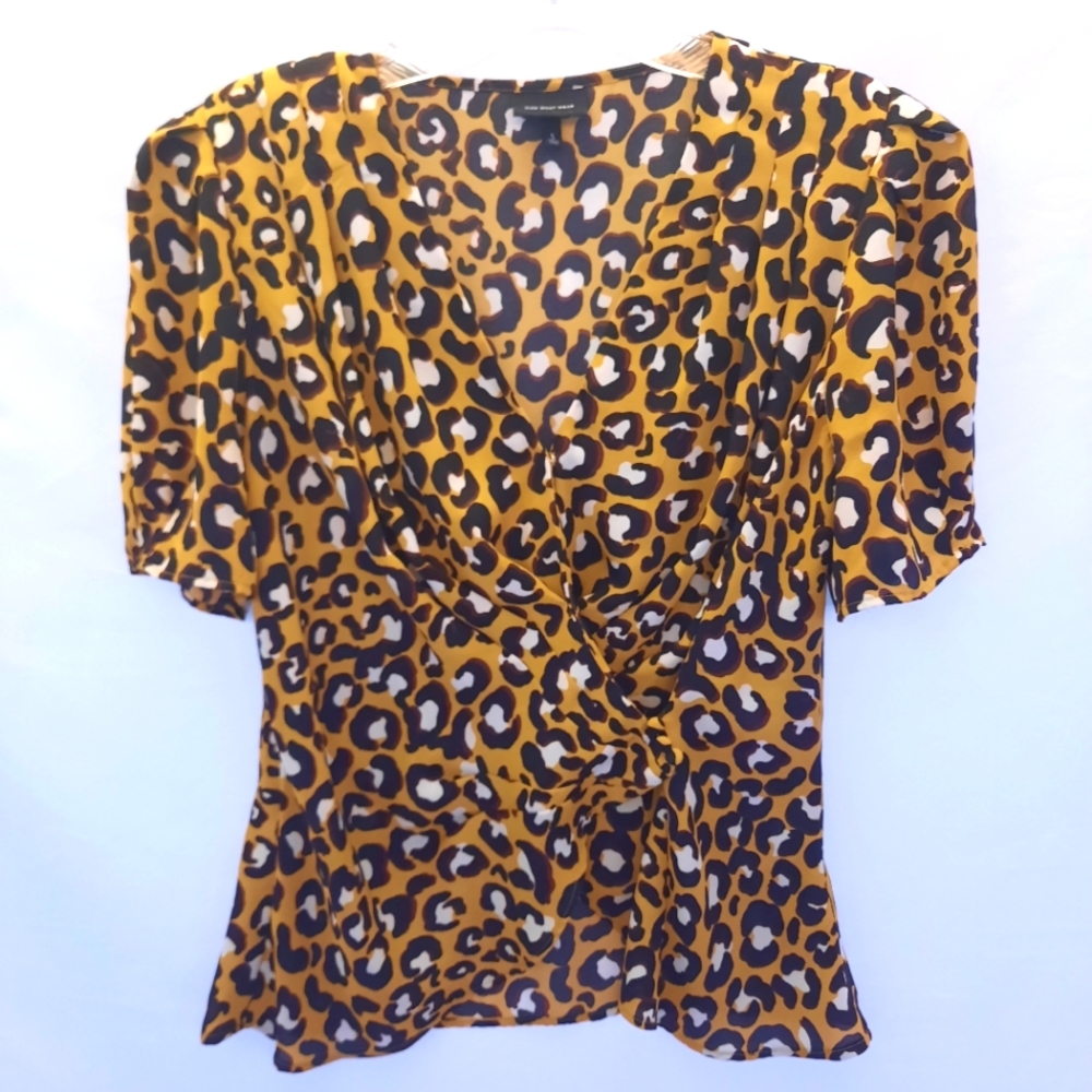 Who What Wear Puff Sleeve Leopard Print Blouse Small